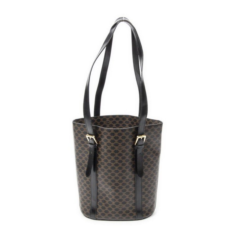 Celine Vintage Vertical Shopping Tote Brown Black Macadam Canvas - Picture 5 of 10
